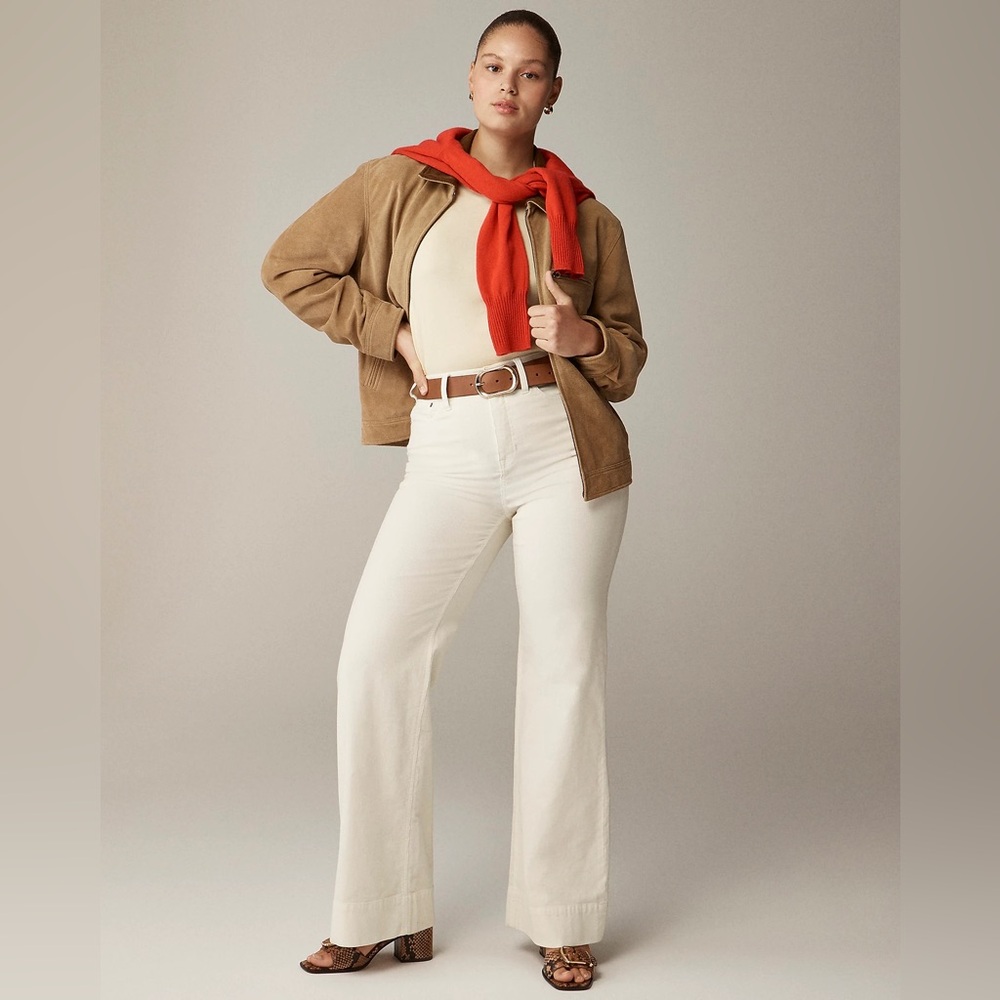 J Crew Wide-leg corduroy trouser pant high rise ivory BT922 Size 32 NWT